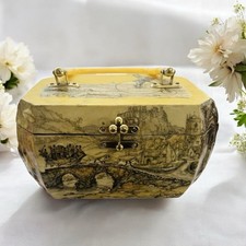 VTG Anton Pieck 3D D coupage Wooden Purse Sewing Box Village Scene Lucite Handle