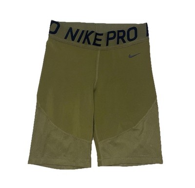 Nike Pro Womens 8'' Dri-Fit High Rise Training Compression Shorts Green Mesh Sz S