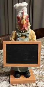Vintage Rooster Fat Chef Table/Counter Top Chalkboard Sign  Resin & Wood 16"