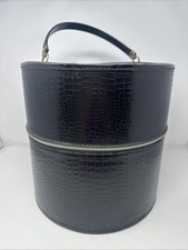 Vintage Faux Alligator Crocodile Wig Hat Case Black Storage Luggage Round Zip
