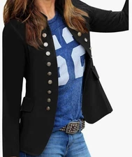 LUVAMIA BLAZER WOMENS 2XL BLACK OPEN ONE BUCKLE CLOSURE LONG SLEEVE POCKETS