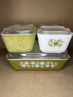 Vintage Pyrex refrigerator dishes Spring Blossom Green pattern / Crazy Daisy