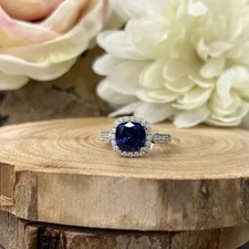 2 Ct Cushion Cut Simulated Sapphire Women's Wedding Ring 14K White Gold Plated