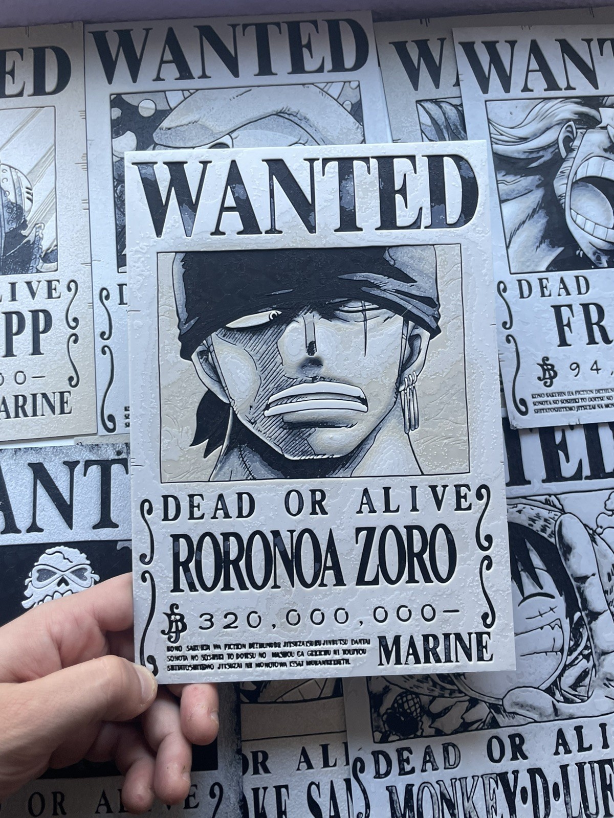 CARTEL WANTED ZORO ONE PIECE - Relieve 3D Rígido - NO PAPEL - Edición Fan Art