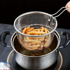1 pc Stainless Steel Deep Frying Basket Fine Mesh Strainer with Handle Hook