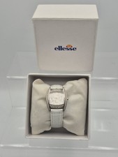 Ellesse Ladies Watch White Dial Crystal Bezel Leather Strap Box Working