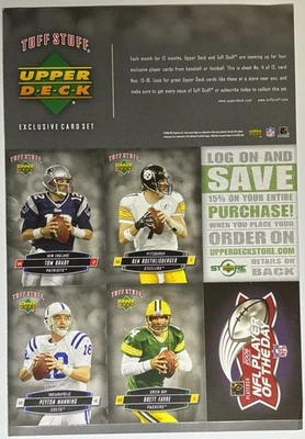 2006-UPPER DECK-TUFF STUFF UNCUT SHEET TOM BRADY, PEYTON MANNING, BIG BEN, FAVRE - Photo 1/2
