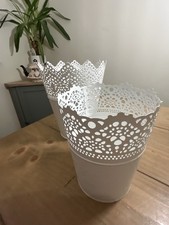 Pair IKEA Retired Filigree Lacework White Large Metal Planters Skurar Plant Pots