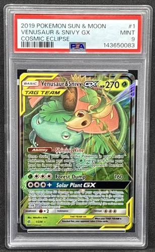 2019 Pokemon Sun & Moon Cosmic Eclipse Tag Team - Venusaur & Snivy -PSA 9
