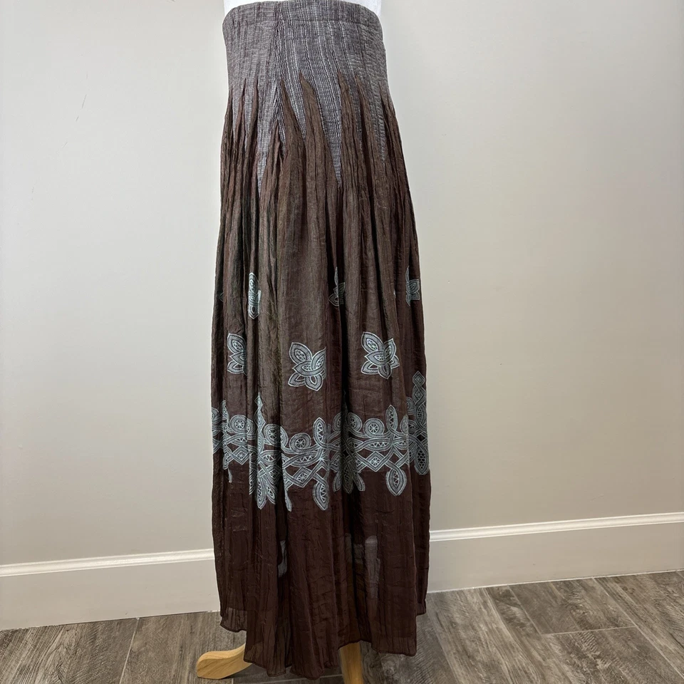 Coldwater Creek Marrón Azul Boho Arrugas Hada Grunge Capricho Glamour Maxi XS Foto 4 de 4