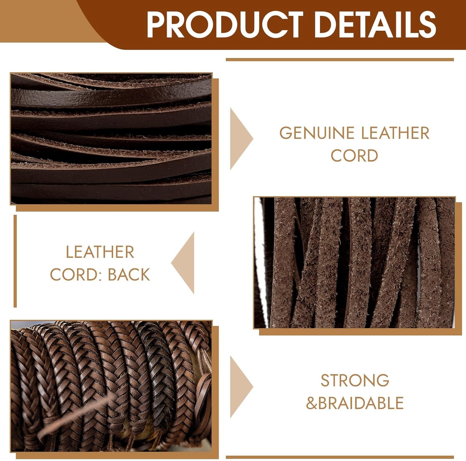 10 Yards Flat Genuine Leather Cord, 3/4/5 mm Available, Real Leather Strips, Nat