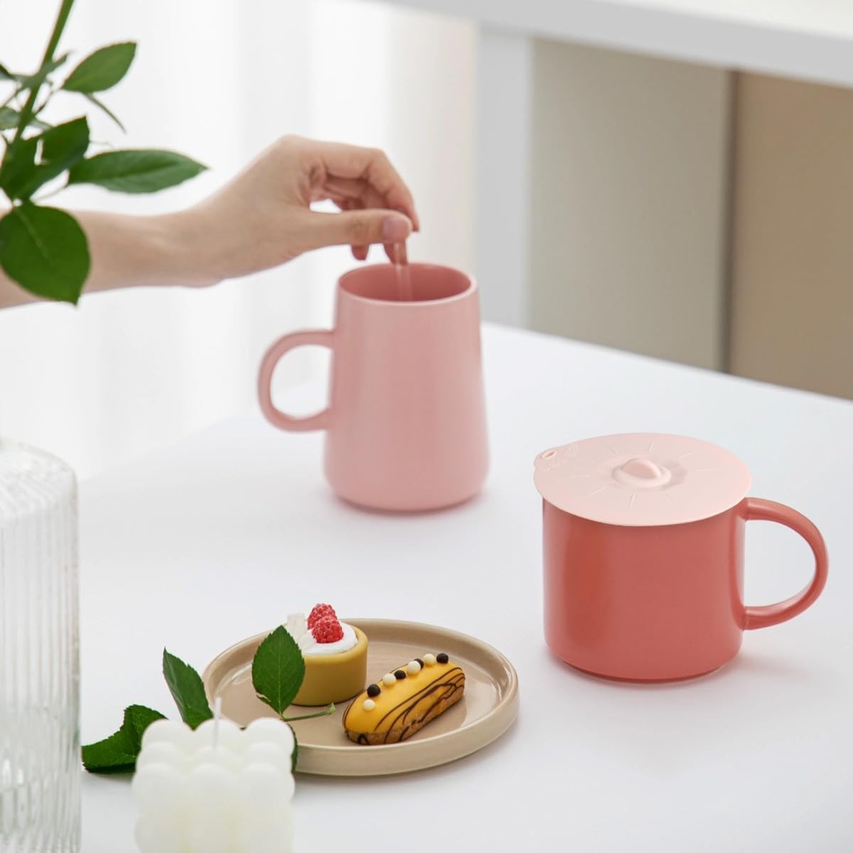 4"-12" Silicone Lids for Cups Bowls Plates Pans, Microwave S-5.9", Pink 