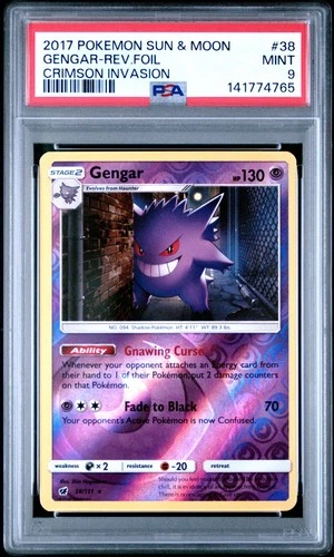 2017 POKEMON SUN & MOON CRIMSON INVASION #38 GENGAR-REVERSE FOIL PSA 9