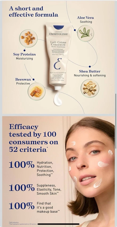 Crema hidratante concentrada Embryolisse Lait-Creme 2,54 fl oz sellada Foto 3 de 4