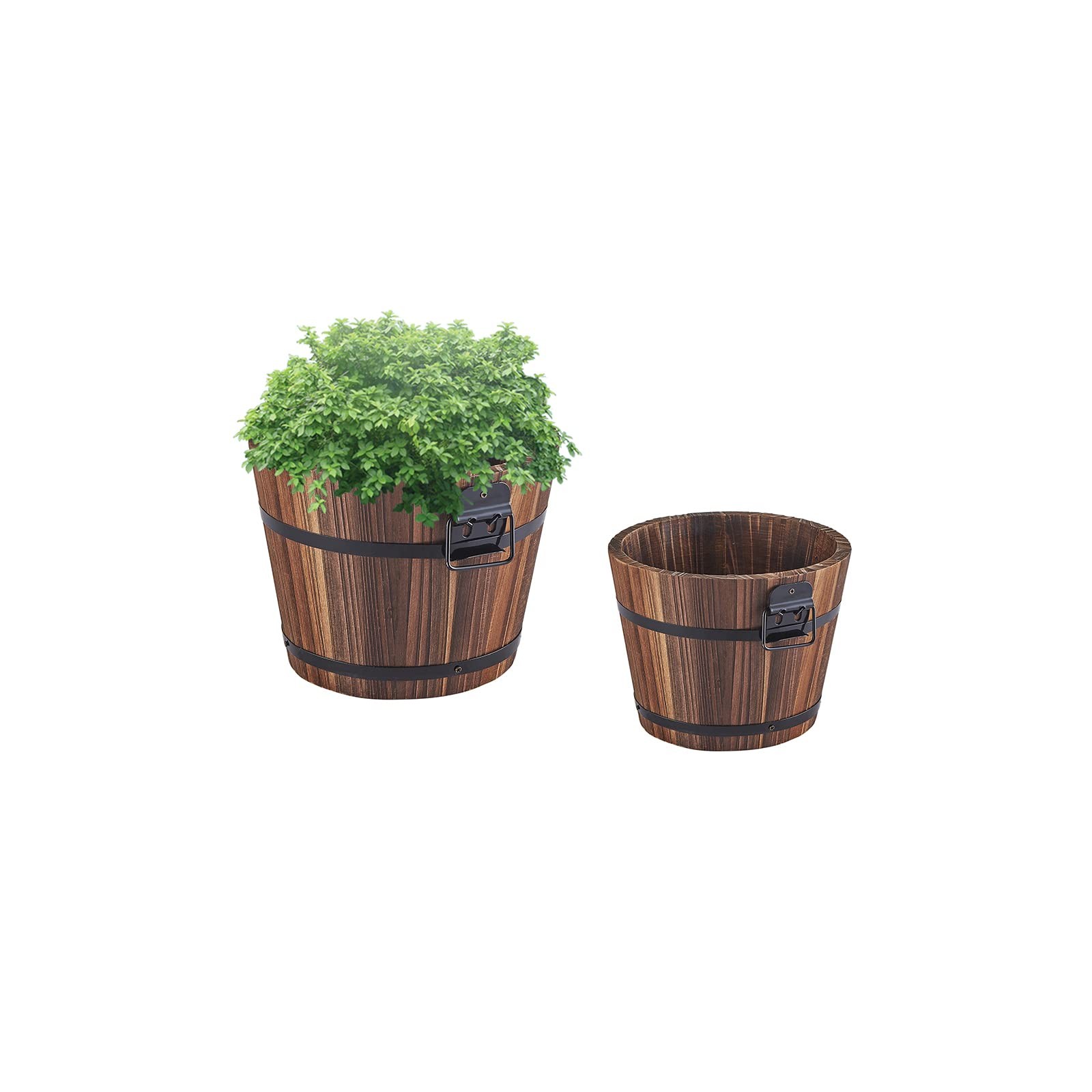 Small Rustic Wooden Bucket Barrel Planter – 7 & 8 Inch Flower Pot