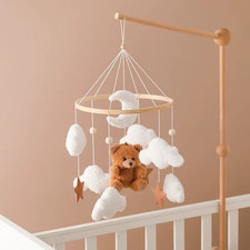 Baby Mobile aus Holz | Wolken & B&auml;r Design | Bettanh&auml;nger f&uuml;r Neugeborene