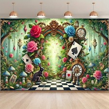 Magic Forest Party Backdrop - Enchanted Wonderland Theme with Vibrant Floral, Mu