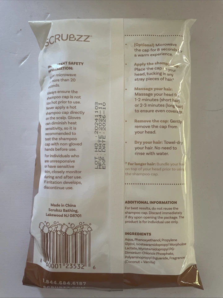 Lot Of 6ct Scrubzz Rinse-Free Shampoo Caps New Latex Free; Elder Care, Camping.. - Image 2 of 4