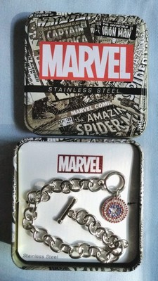 Marvel Captain America Rhinestone Shield Charm Bracelet Licensed NIB