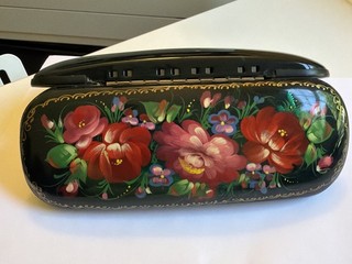 Vintage Russian Hand Painted Flowers Sunglasses Case