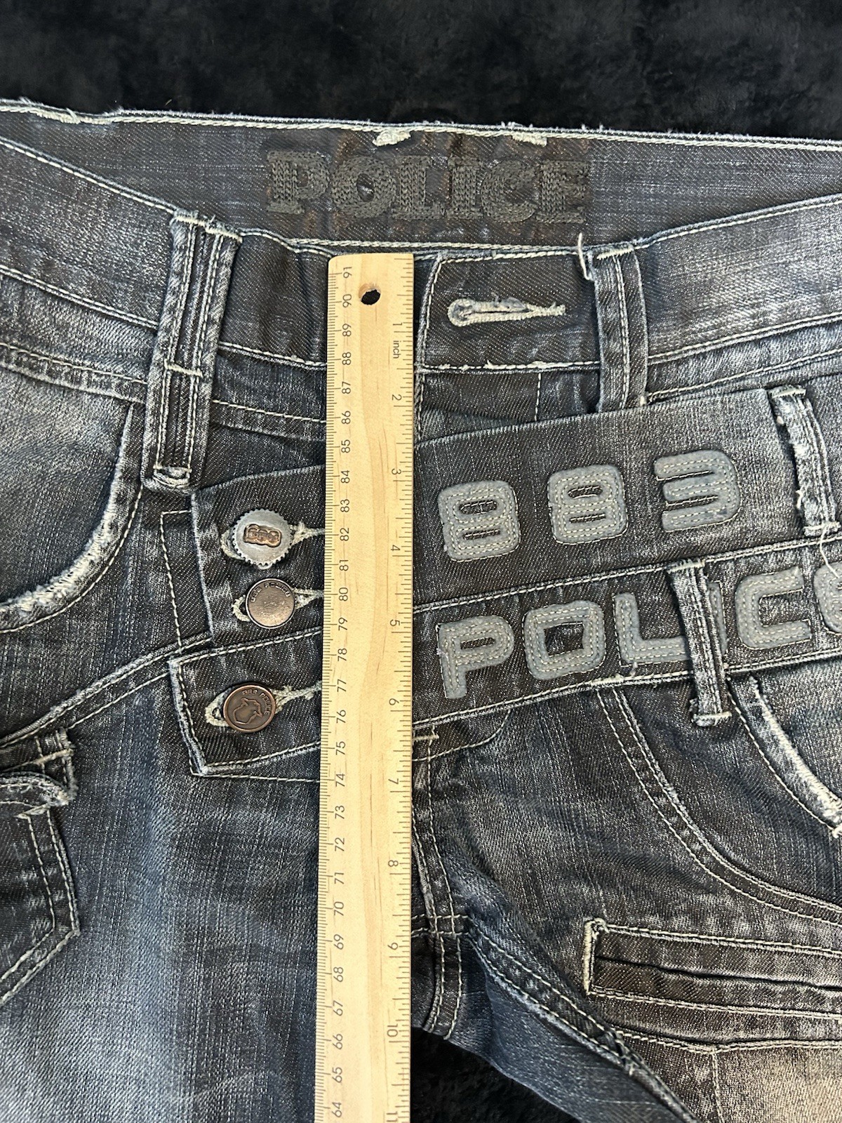 883 Police Men’s Jeans Embroidery Black Jeans Size 32x32 Rare Strap Extra Pocket