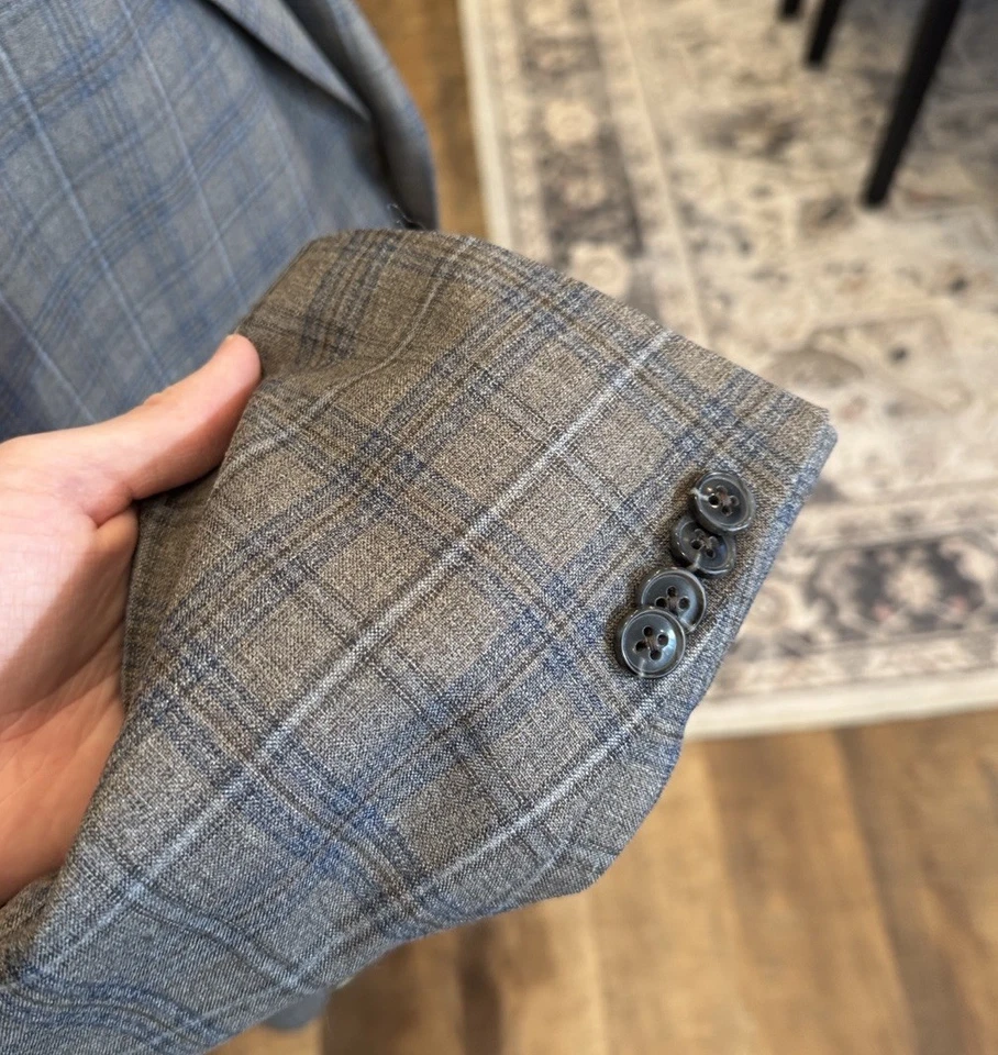 Joseph Abboud Hombre 52L Marrón Cuadros 100% Lana Tela Italiana Abrigo Deportivo Usado en Excelente Condición Foto 3 de 4