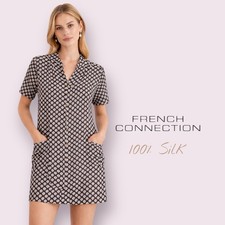 French Connection  Persian ChicGeometric Print 100% Silk Mini Shift Dress Size 2