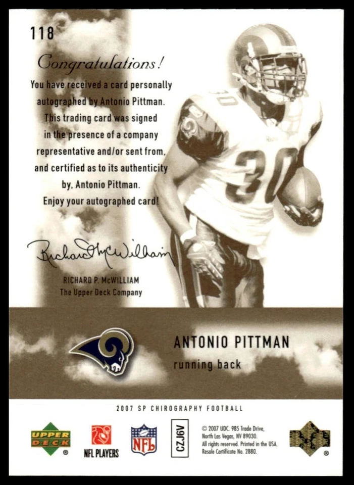 2007 SP Chirography #118 Antonio Pittman #/699 - Image 2 of 2