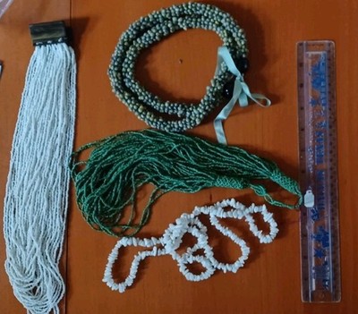 Hawaiian Necklace Collection (Green Mongo Shell Lei, White Puka Chip Clamshell)