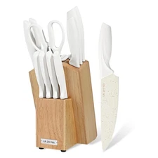 13 Piece Knife Set，Kitchen Knife Block Set，White stainless steel knife set wi...