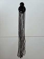 Antique French Victorian Black Beaded Long Mourning Applique Trim Jet Glass Bead
