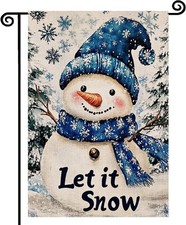 Winter Snowman Garden Flag Let It Snow 12x18 Inch Double Sided Blue Snowman Wint