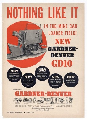 1954 Gardner Denver Co. of Denver, Colorado Ad: GD10 Mine Car Loader - Intro