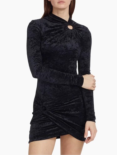 Isabel Marant Etoile Femme Havane Velours Écrasé Froncé Noir Mini ROBE XS 34 - Photo 2 sur 21