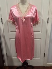 Women Short Sleeve Silky Thin Nightgown Pink Sz XL/2XL 37"Lx22"W