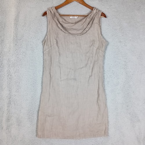 Blu Orchid Dress Women's Medium Brown 100% Linen Shift Tank Cowl Stretch Italy