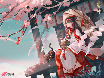 Anime girls onmyoji cherry blossom cats umbrella Playmat Game Mat Desk