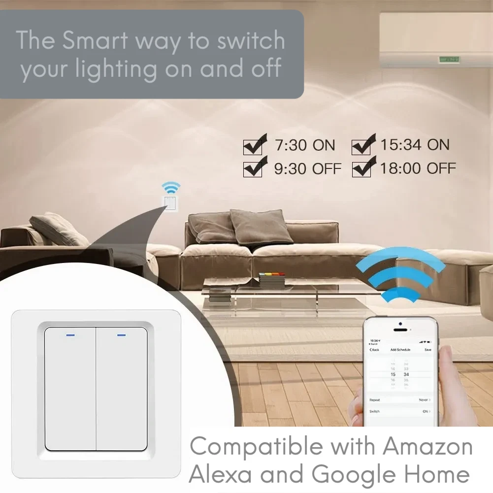 Interruptor Wifi Smarthome con 3 pulsadores compatible con  Alexa y  Google Home