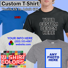 Custom TEXT/LOGO/PHOTO T-Shirt, Youth/Adult/Big Sizes to 6X, Many Colors!