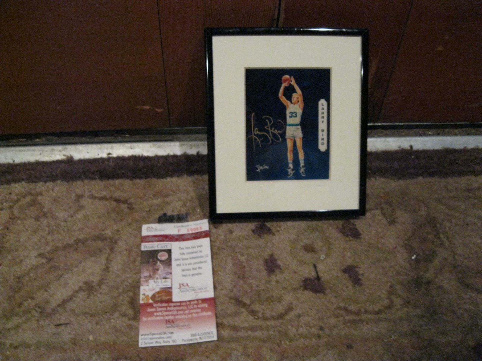 Larry Bird Autographed Signed 6x7 display JSA 