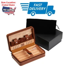 Cigar Humidor Cedar Wood Humidity Box Leather Cigars Case Holder Gift Box Brown