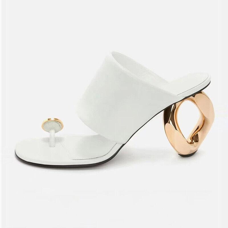 Womens PU Leather High Heelssquare Toe Special-shaped Heels Pull on Slippers