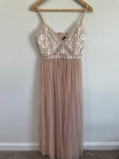 Needle & Thread Gown Women Size 8 Pink Floral Embroidered Tulle Maxi
