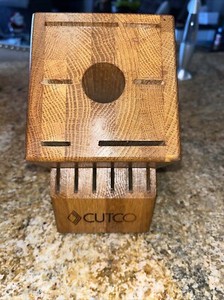 Cutco 12 Slot Solid Honey Oak Wood Knife Block w/ Scissors Sharpener Hole