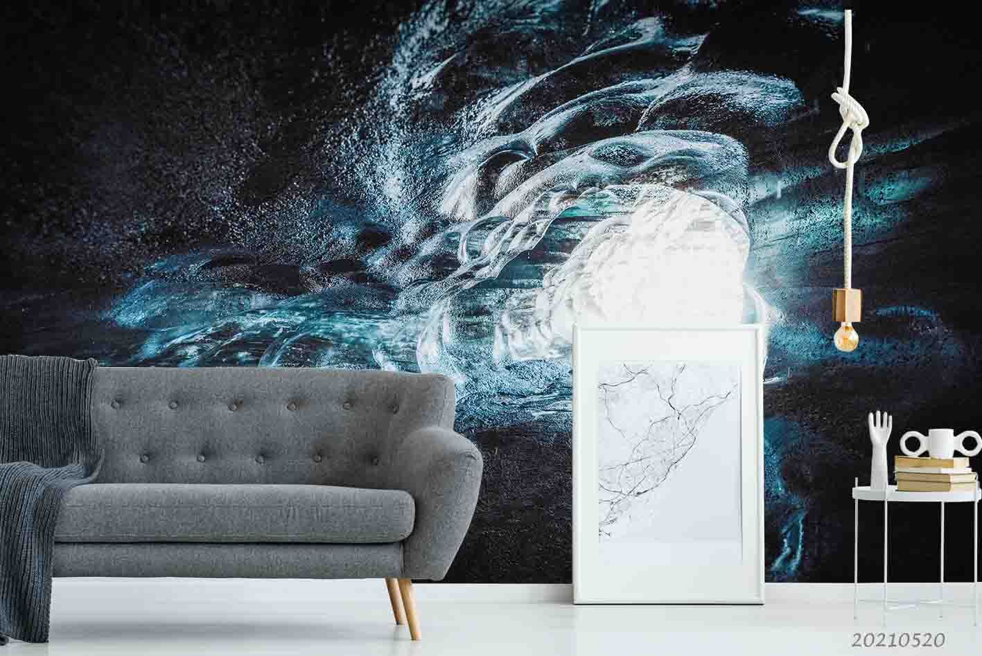 3D Light Cloud Sky Wave Blue Removable Self-Adhesive Wallpaper Mural 2174-image