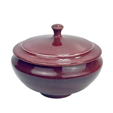 TIM MATHER Studio Art Pottery Glazed Porcelain Covered Dish Jar Bowl Lid Red VTG