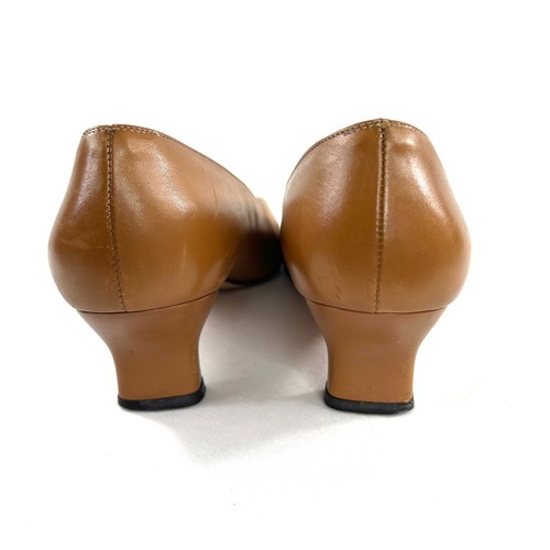 Salvatore Ferragamo Suivre Women Size 8.5 Brown Leather Kitten Heel Chrome Logo - Picture 4 of 9