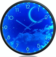 12 Inch Night Light Wall Clock for Bedroom, Silent Battery-Operated Wall Clock