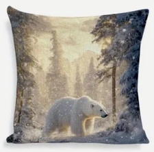 Polar Bear Cubs Winter Christmas Double Sided Throw Pillow Cover Holiday Decor