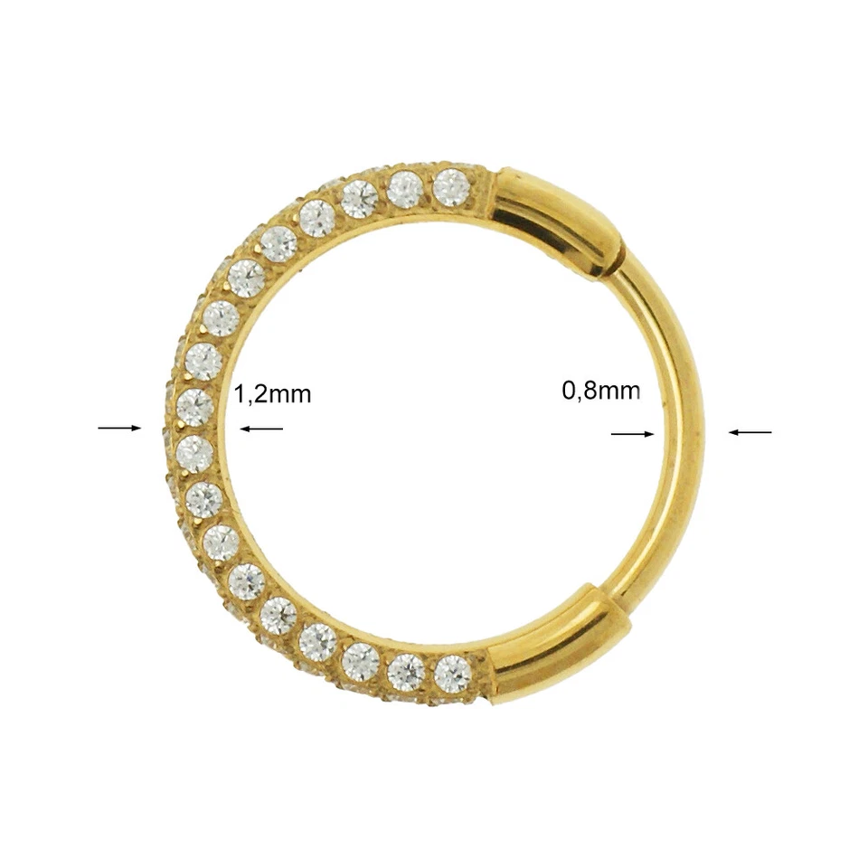 0,8mm Verschluß TITAN Gold 3 Seiten Kristalle Clicker Nasen Piercing Ohrring - Bild 3 von 4